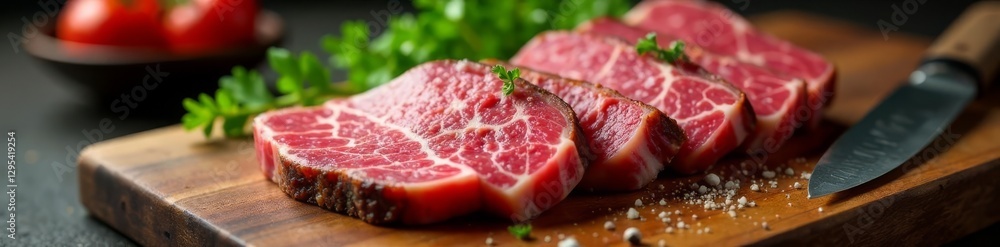 Sliced Wagyu bistecca, dry-aged BBQ, salt & pepper, Japanese knife on wood , porterhouse steak, cuisine, sliced steak Sliced Wagyu bistecca, dry-aged BBQ, salt & pepper, Japanese knife on wood , porterhouse steak, cuisine, sliced steak