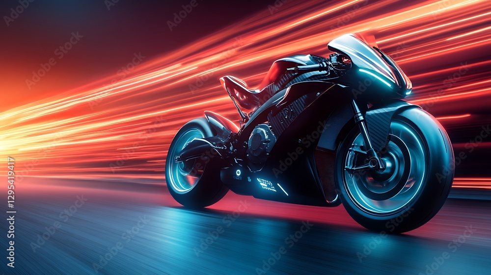 Fototapeta premium Futuristic Motorcycle: Speed and Neon Nights