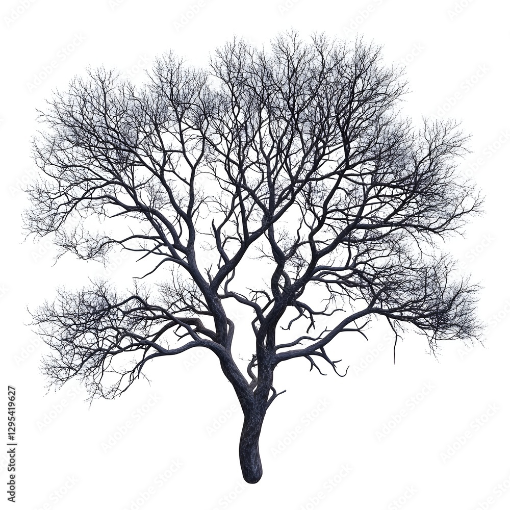 A bare tree with no leaves standing alone against a dramatic sky in winters grasp A bare tree with no leaves standing alone against a dramatic sky in winters grasp