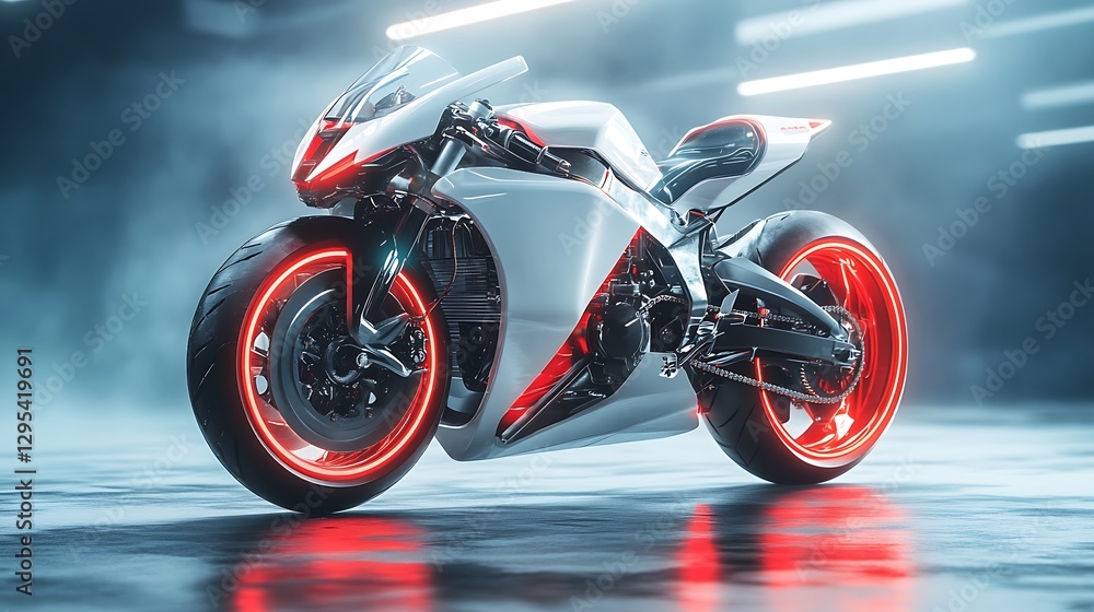Fototapeta premium Futuristic Neon Motorcycle: A Cyberpunk Dream Machine