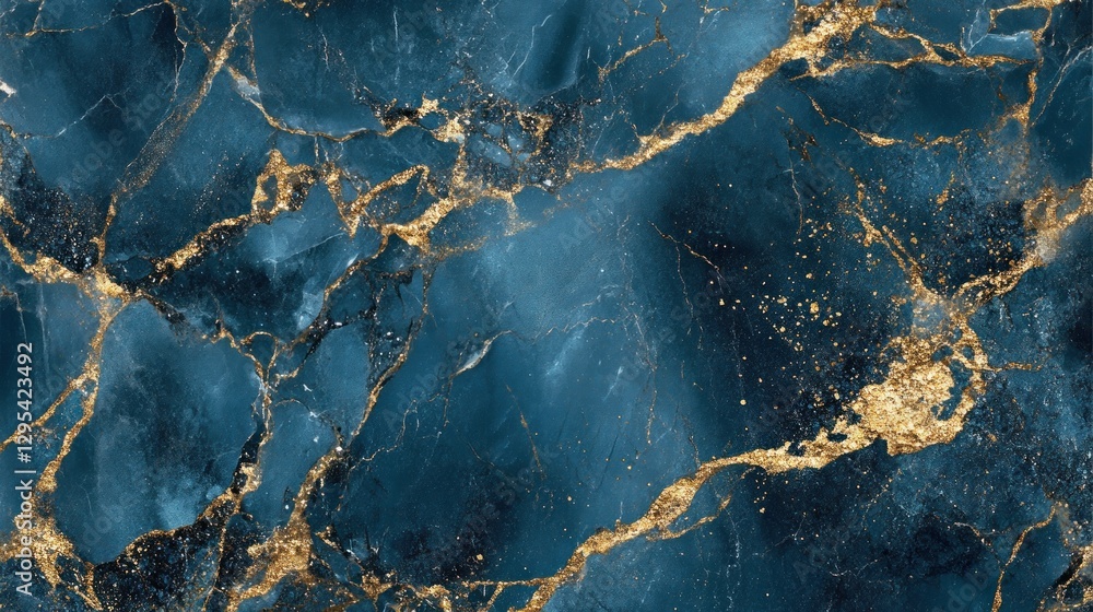 Fototapeta premium Abstract Blue Marble with Gold Veins and Glitter
