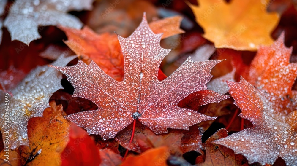 Frost covered autumn leaves on the ground show seasonal transition Frost covered autumn leaves on the ground show seasonal transition