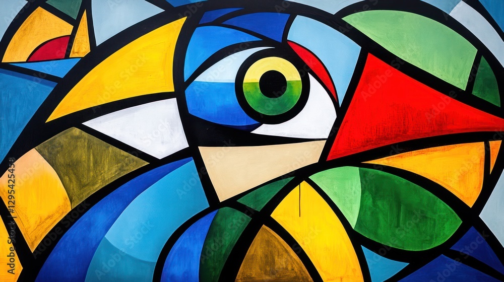 Fototapeta premium Geometric abstract painting of a bird with bright vivid colors