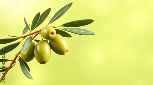 Wallpaper Mural Background olive branch on a green background. green olives. olive oil. green banner. copy space. Torontodigital.ca