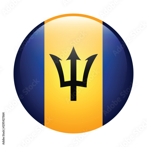 Flag of Barbados. Flag icon. Standard color. A round flag. 3d illustration. Computer illustration. Digital illustration. Vector illustration.