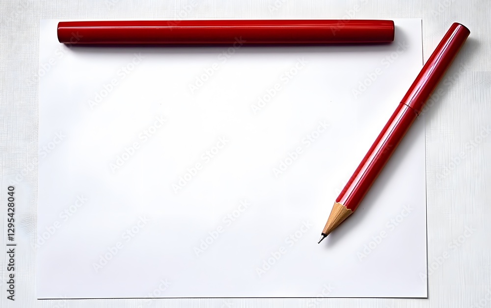 Red Pencil and Paper Mockup Minimalist Stationery Design Red Pencil and Paper Mockup Minimalist Stationery Design