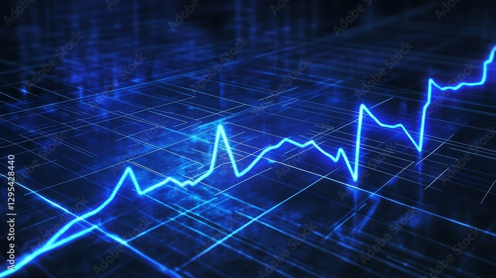 Naklejka premium Abstract Blue Digital Data Line Graph, Futuristic Technology Background