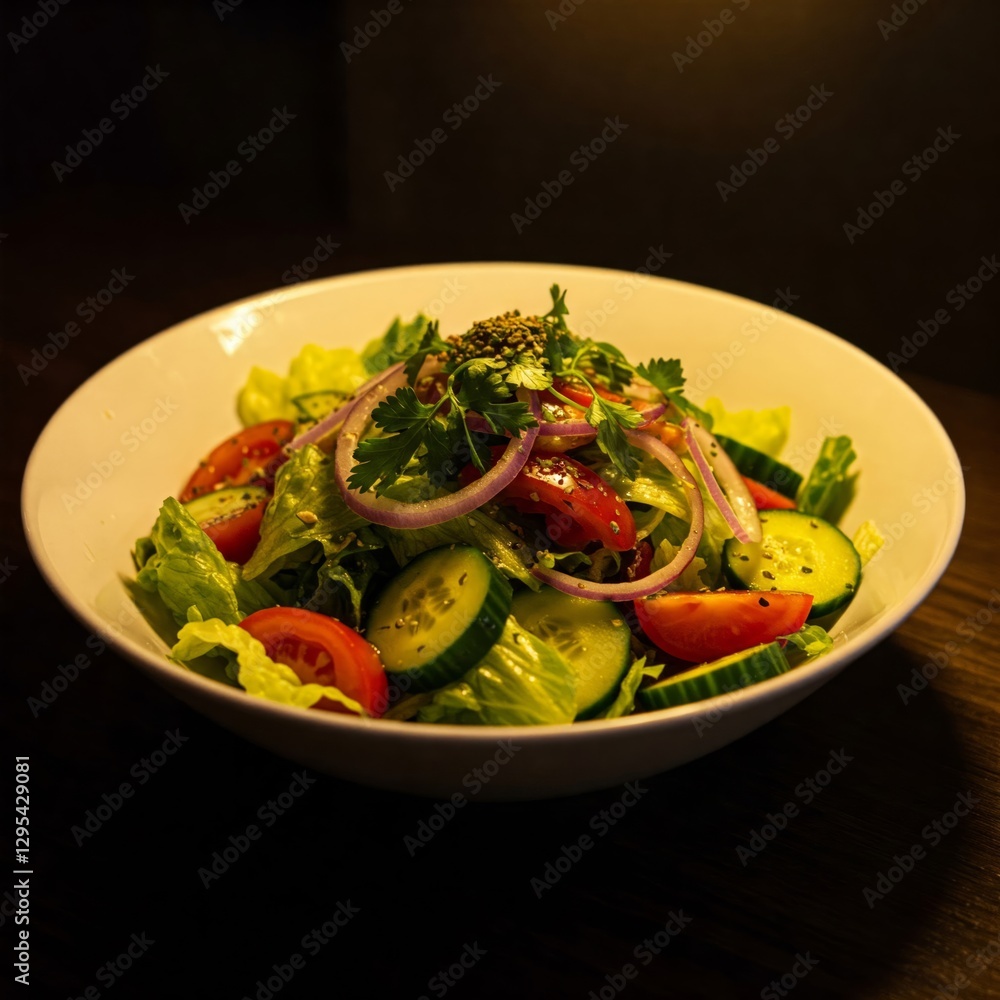 Salad in white bowl with mood lighting Salad in white bowl with mood lighting