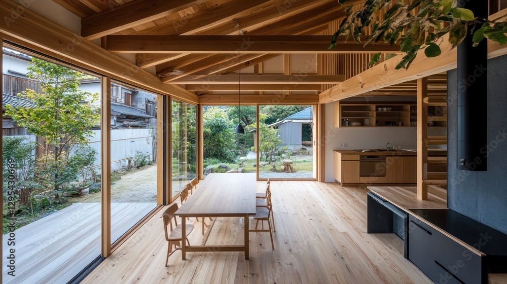 Fototapeta premium Modern Wooden House Interior Dining Area Design