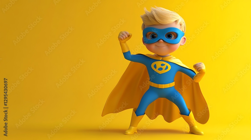 Superhero Boy: A 3D Render of a Child in Superhero Attire Superhero Boy: A 3D Render of a Child in Superhero Attire