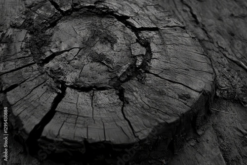 Blackened Tree Stump, Ground, Close-up Texture photo