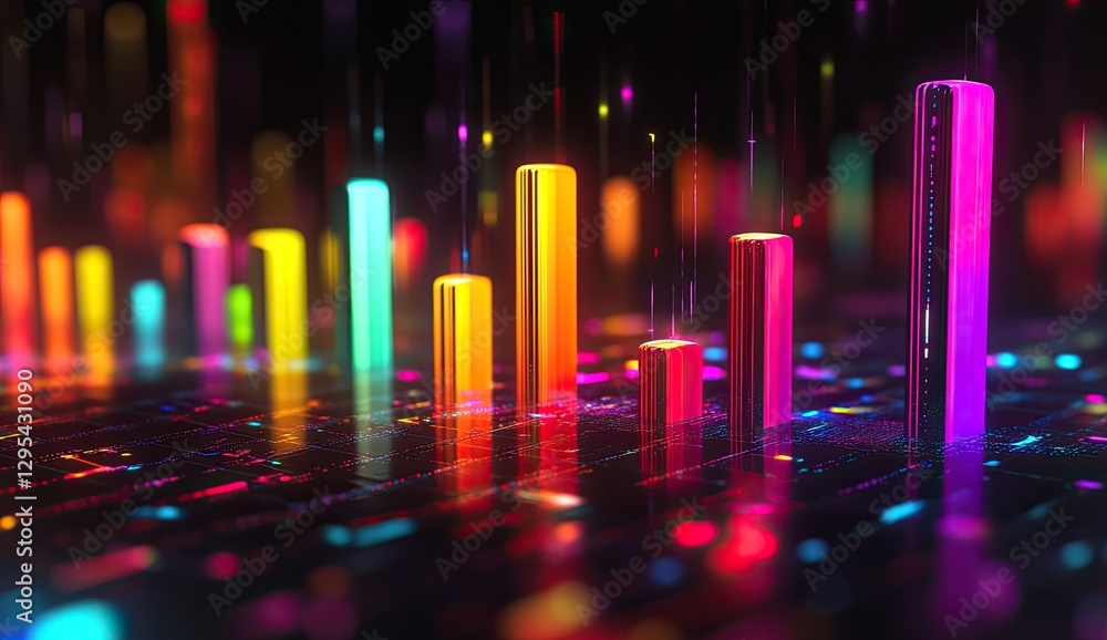 Fototapeta premium Colorful data visualization, abstract digital cityscape