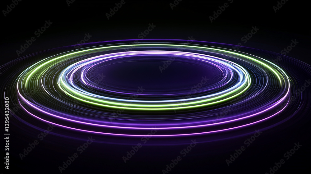 Glowing Neon Rings in Motion on Dark Background. A mesmerizing digital artwork featuring multiple concentric neon rings in shades of purple and green, creating a dynamic motion effect. Glowing Neon Rings in Motion on Dark Background. A mesmerizing digital artwork featuring multiple concentric neon rings in shades of purple and green, creating a dynamic motion effect.