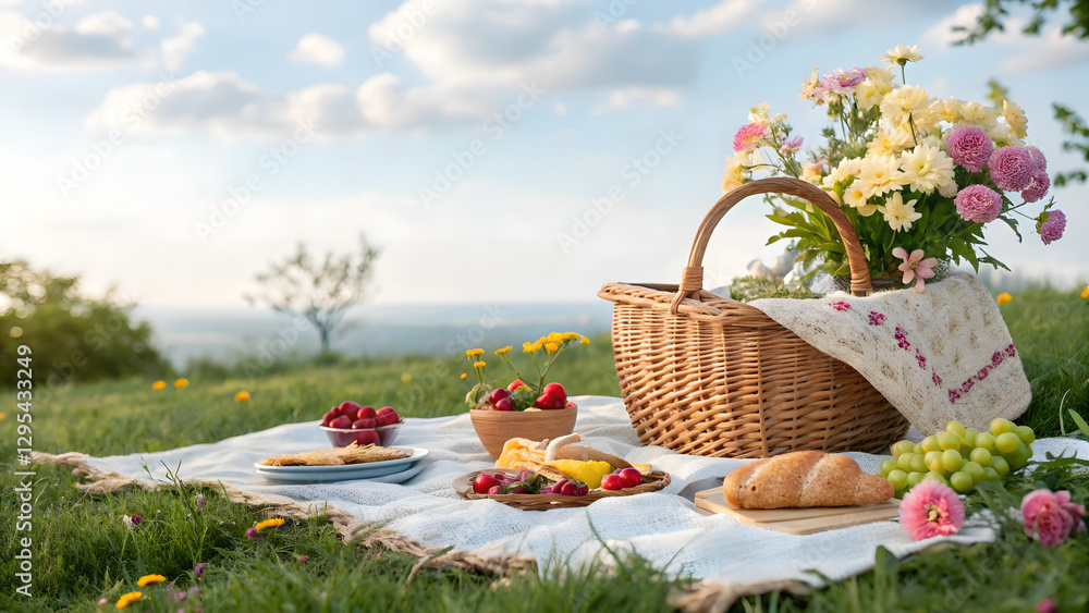 Fototapeta premium Outdoor picnic activities scenic park leisure gathering green meadow natural light enjoying nature's beauty