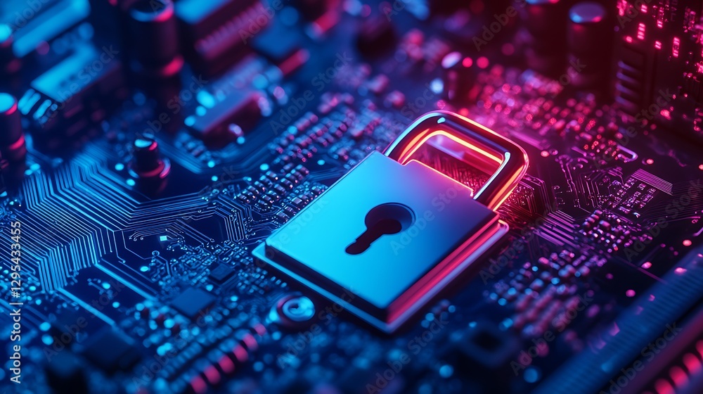 Cybersecurity: Digital Lock on Circuit Board Cybersecurity: Digital Lock on Circuit Board