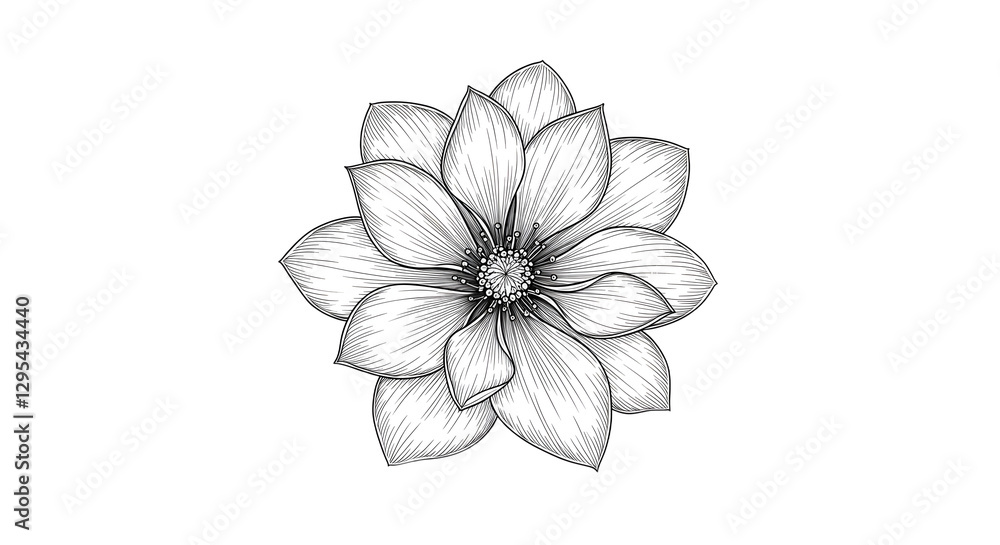 Fototapeta premium Flower Illustration Delicate Black and White Floral Design on White Background