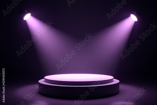 Elegant Purple Stage, Product Showcase,  Empty Platform Under Spotlight