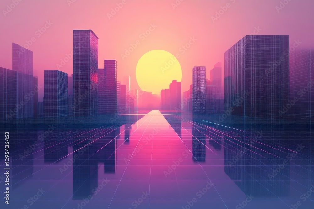Obraz premium Futuristic City Skyline Landscape using Geometric Patterns