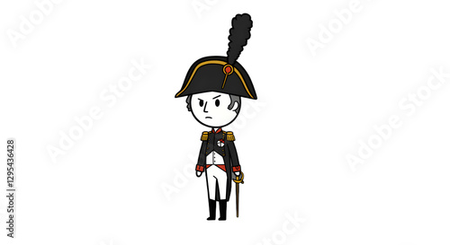 Canvas Print Cartoon Napoleon Bonaparte Illustration in Military Uniform with Angry Expressio