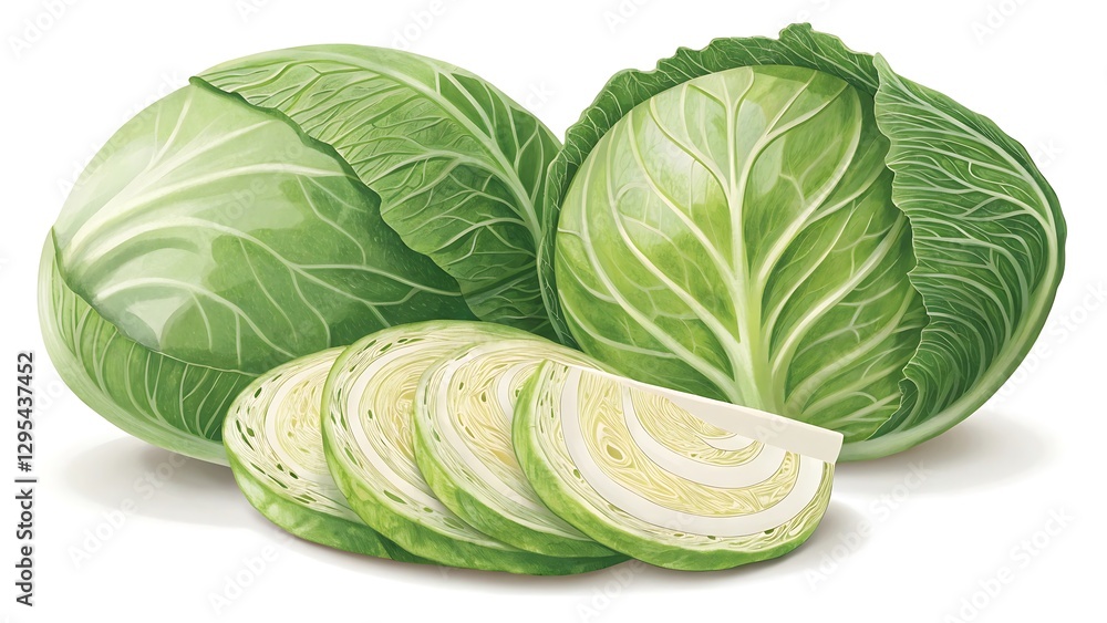 Fototapeta premium Fresh Green Cabbages on a White Background
