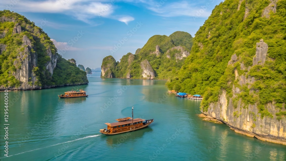 Naklejka premium Scenic Halong Bay cruise in Vietnam