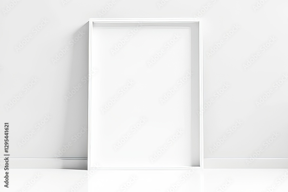 Empty White Picture Frame Mockup on White Wall Interior Design Empty White Picture Frame Mockup on White Wall Interior Design