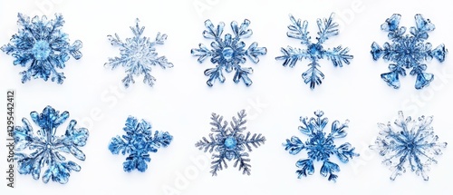 blue snow flakes in different shape. snow flakes