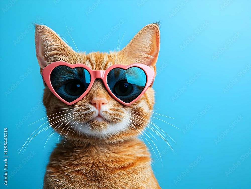 Ginger Cat in Heart Sunglasses Illustration Ginger Cat in Heart Sunglasses Illustration