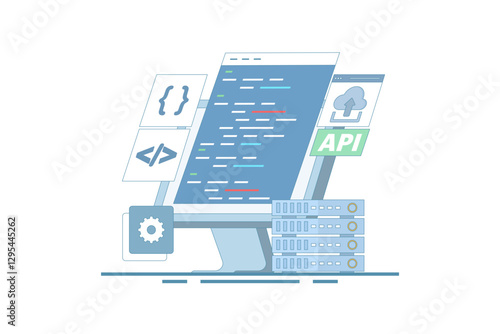 Application Programming Interface Concept, API provides an interface for communication between applications, software development tools, the Internet, and networks. flat vector illustration.