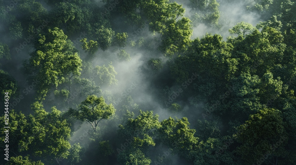 Fototapeta premium Misty Mountaintop Rainforest Aerial View