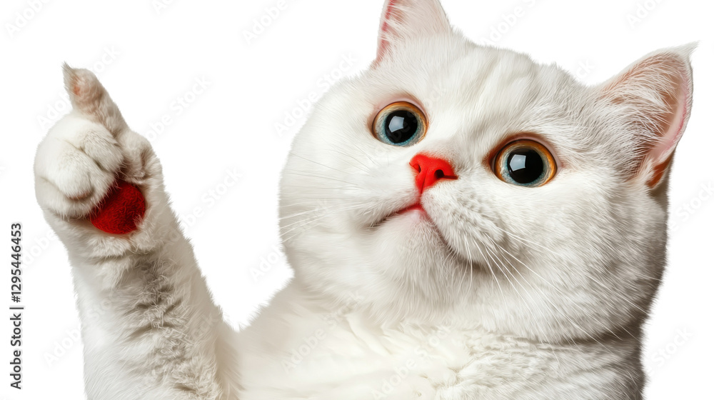 Closeup portrait of a curious and surprised looking white kitten pet with big eyes and fluffy fur appearing playful and alert in a studio setting with a 3D or CGI rendering Closeup portrait of a curious and surprised looking white kitten pet with big eyes and fluffy fur appearing playful and alert in a studio setting with a 3D or CGI rendering