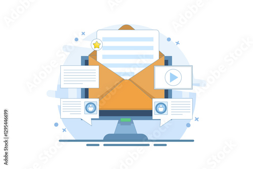 Email Message Concept for customers, Customer retention, Newsletter subscribers, Advertising campaign for customer retention. Email promotion for branding. Send newsletter to email subscribers.