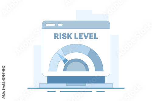 Risk Level Concept. Risk Assessment. Laptop with Risk Scale. Analyze the level of potential danger, control or limit losses. Flat Vector Illustration Design on background.