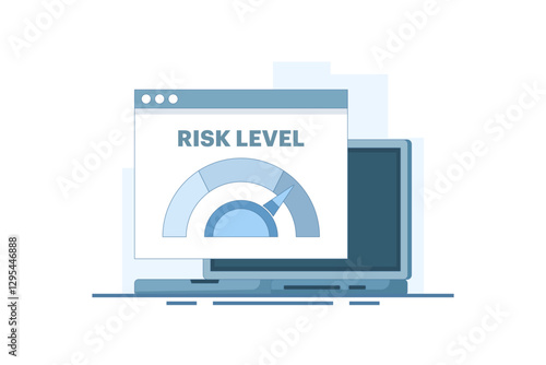 Risk Level Concept. Risk Assessment. Laptop with Risk Scale. Analyze the level of potential danger, control or limit losses. Flat Vector Illustration Design on background.