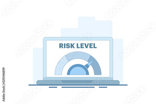 Risk Level Concept. Risk Assessment. Laptop with Risk Scale. Analyze the level of potential danger, control or limit losses. Flat Vector Illustration Design on background.