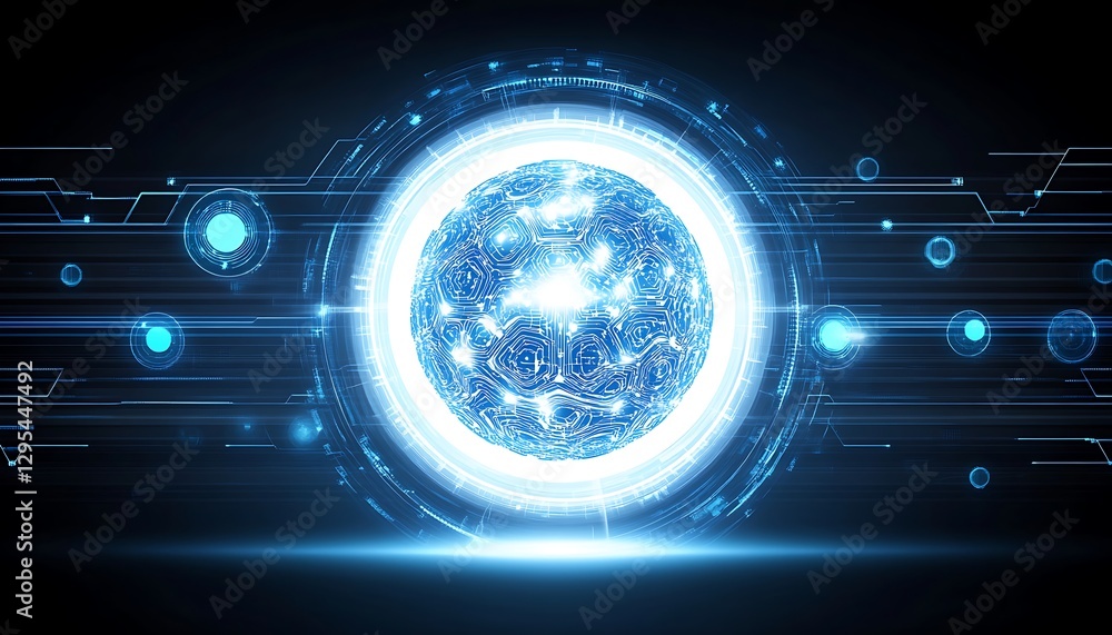 Fototapeta premium Futuristic glowing digital sphere with circuit board patterns on display