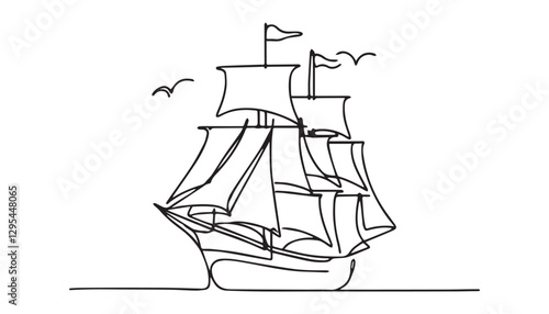 Continuous one single minimal line drawing sailboat