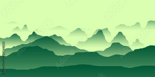 green foggy mountains landscape illustration vector design