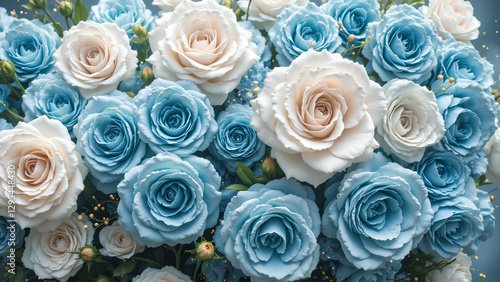 Beautiful bouquet of pink roses with a romantic floral background