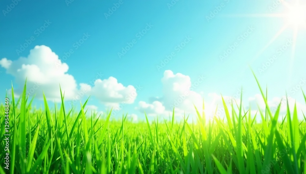 Vibrant green summer grass overlapping with sky in double exposure effect, summer, grass Vibrant green summer grass overlapping with sky in double exposure effect, summer, grass
