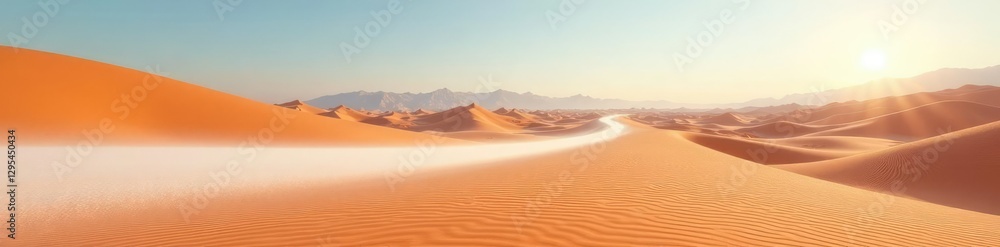 Naklejka premium Desert landscape with a long white noise wave, emptiness, desert, wave