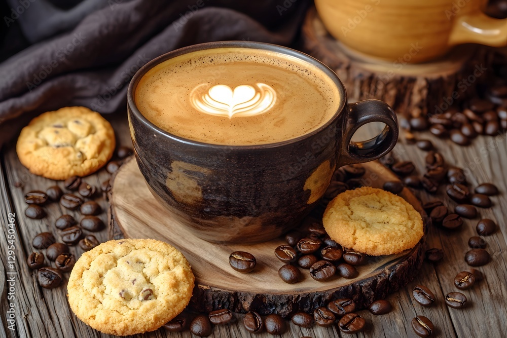 Heart Latte Art Coffee Cup Cookies Beans Heart Latte Art Coffee Cup Cookies Beans