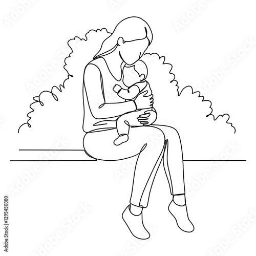 Mother and baby line art vector illustration, mothers day celebration  white background background