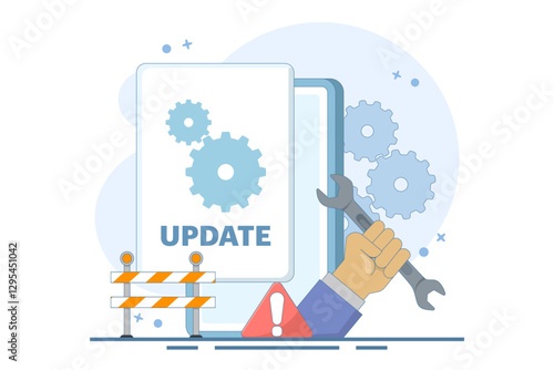 System Maintenance Concept, Smartphone Software Update Screen, Update Process, Software Installation, Operating System, Operating System Support. Flat Vector Illustration on Background.