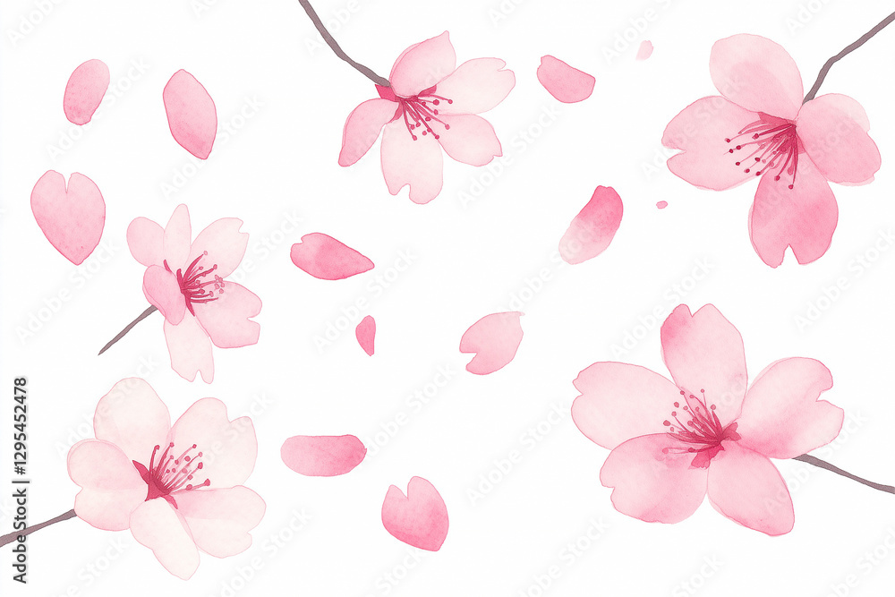 Lovely cherry blossom flowers with delicate petals falling in a serene layout during spring season Lovely cherry blossom flowers with delicate petals falling in a serene layout during spring season