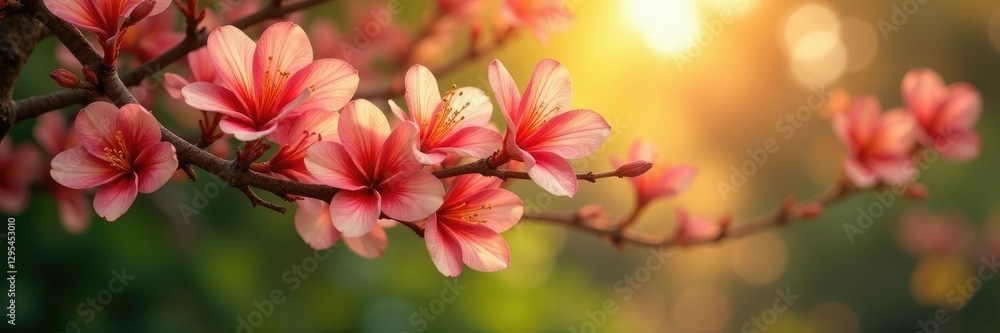 Fototapeta premium Frangipani tree branches stretching towards sunlight, tree branches, garden, nature