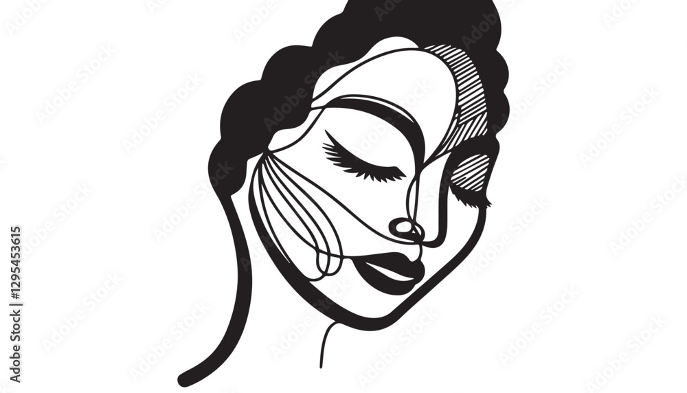 Continuous one single minimal line drawing face Continuous one single minimal line drawing face