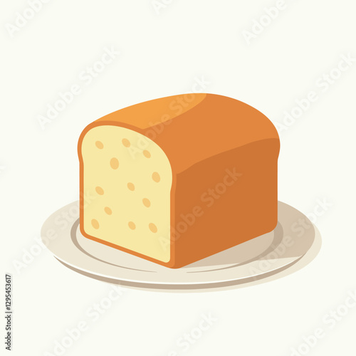 Golden loaf of bread with visible crumb texture on white plate, cartoon-style vector illustration of a classic baked good.