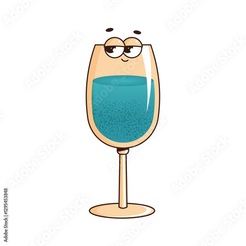 Retro groovy character cocktail. Funky alcoholic or nonalcoholic drink. Vintage vector illustration 70s style on whit background for bar, cafe, stickers