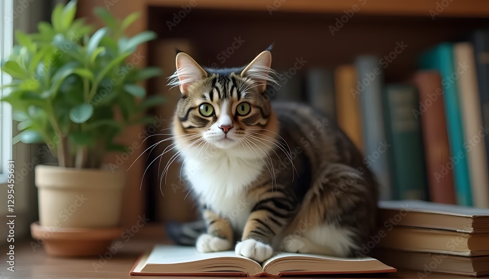 cat on the bookshelf created with ai cat on the bookshelf created with ai